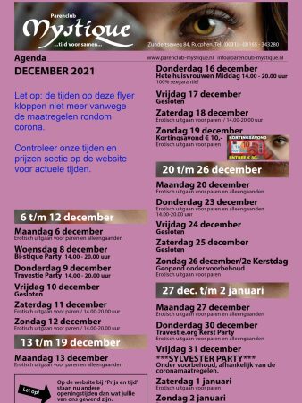 Parenclub Mystique Rucphen Complete Agenda December